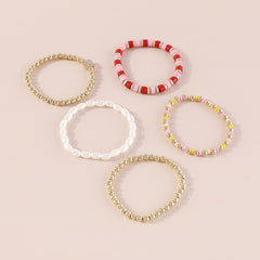 Red Howlite & Cubic Zirconia Pearl 18K Gold-Plated Stretch Bracelet Set