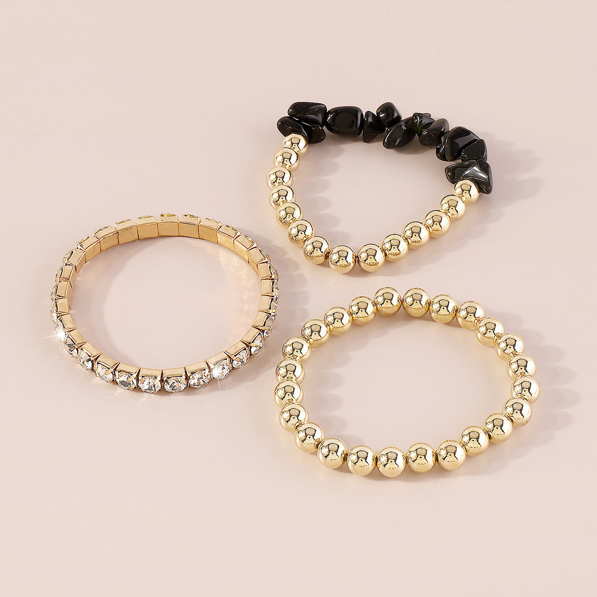Cubic Zirconia & Black Resin 18K Gold-Plated Beaded Bracelet Set