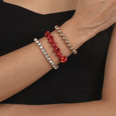 Red Resin & Cubic Zirconia Beaded Stretch Bracelet Set