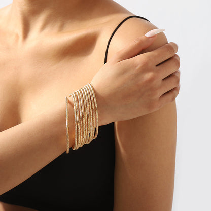 18K Gold-Plated Textured Bangle Set, jewelry gift sets for women, everyday style, side view