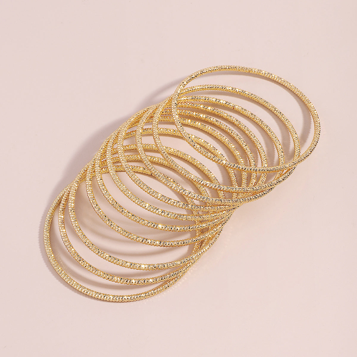 18K Gold-Plated Textured Bangle Set, jewelry gift sets for women, everyday style, detail close-up