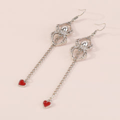 Red Enamel & Silver-Plated Spider Heart Drop Earring