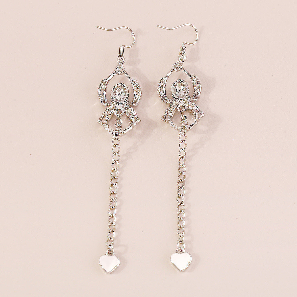 Red Enamel and Silver-Plated Spider Heart Drop Earring, silver drop earrings for women, everyday style, lifestyle look