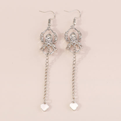 Red Enamel and Silver-Plated Spider Heart Drop Earring, silver drop earrings for women, everyday style, lifestyle look