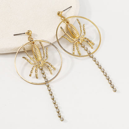 Cubic Zirconia and 18K Gold-Plated Spider Circle Drop Earring, gold drop earrings for women, lifestyle look