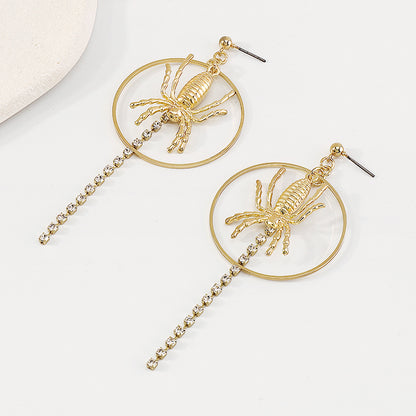 Cubic Zirconia and 18K Gold-Plated Spider Circle Drop Earring, gold drop earrings for women, styled look