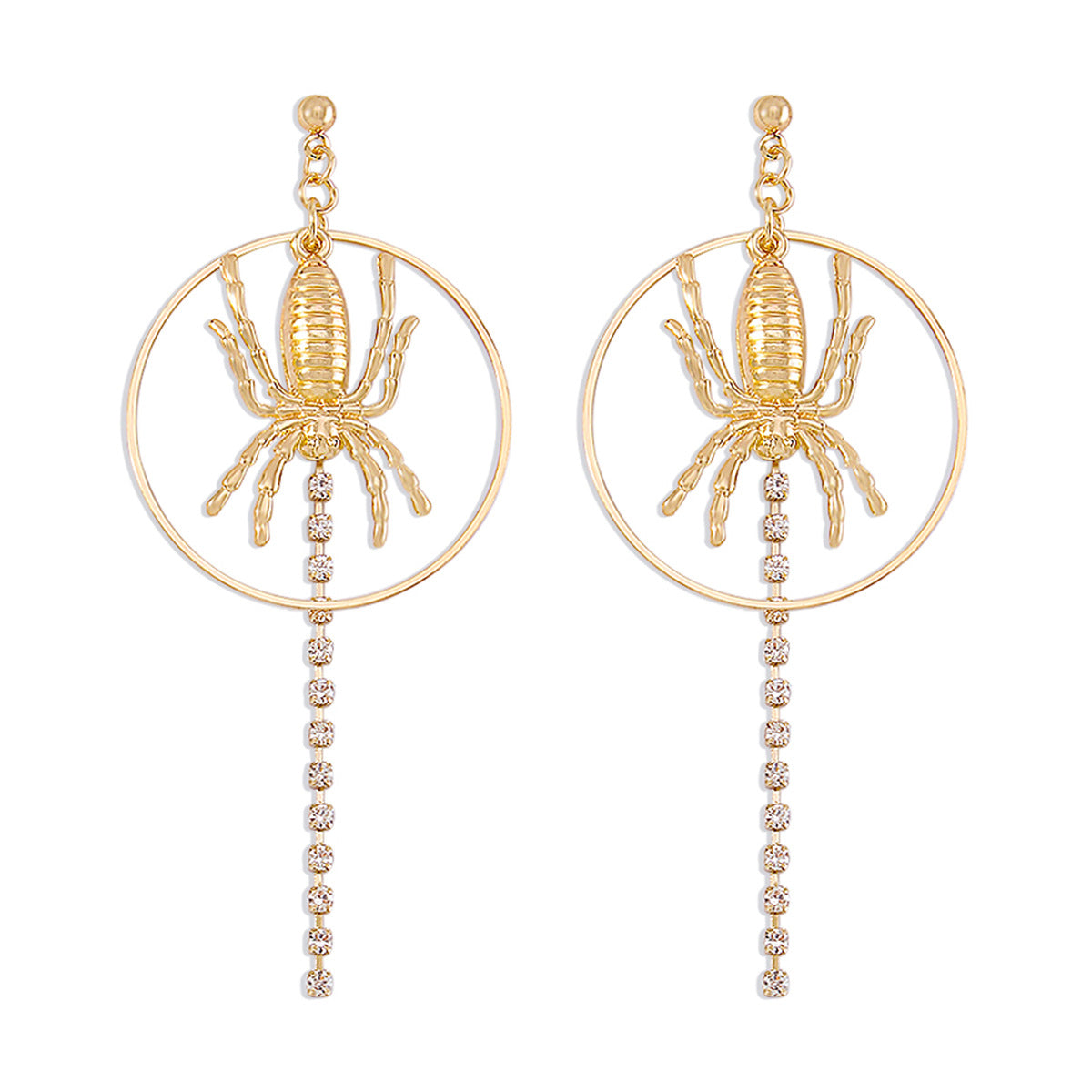 Cubic Zirconia and 18K Gold-Plated Spider Circle Drop Earring, gold drop earrings for women, detail close-up