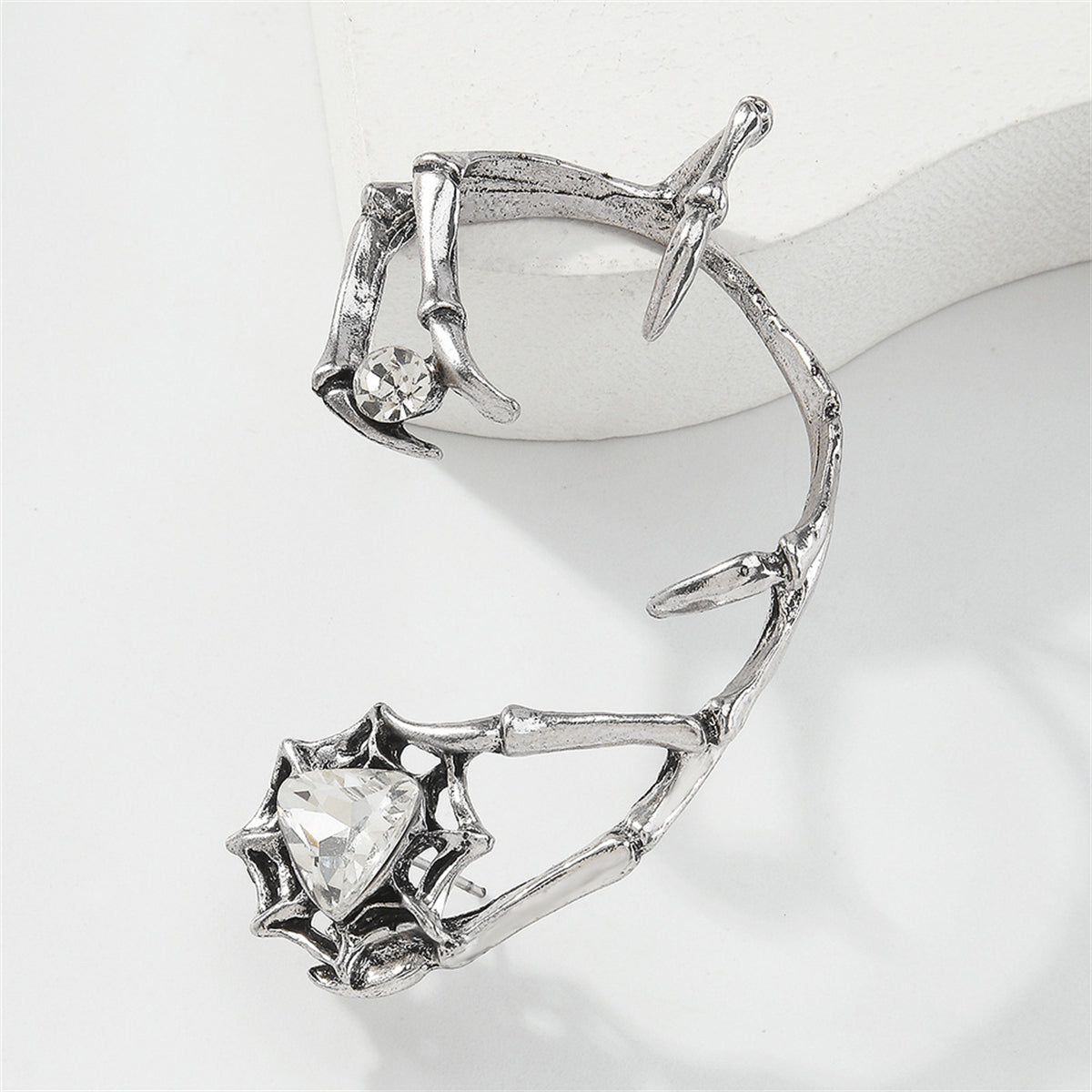 Crystal and Cubic Zirconia Silver-Plated Claw Ear Cuff, silver stud earrings for women, lifestyle look
