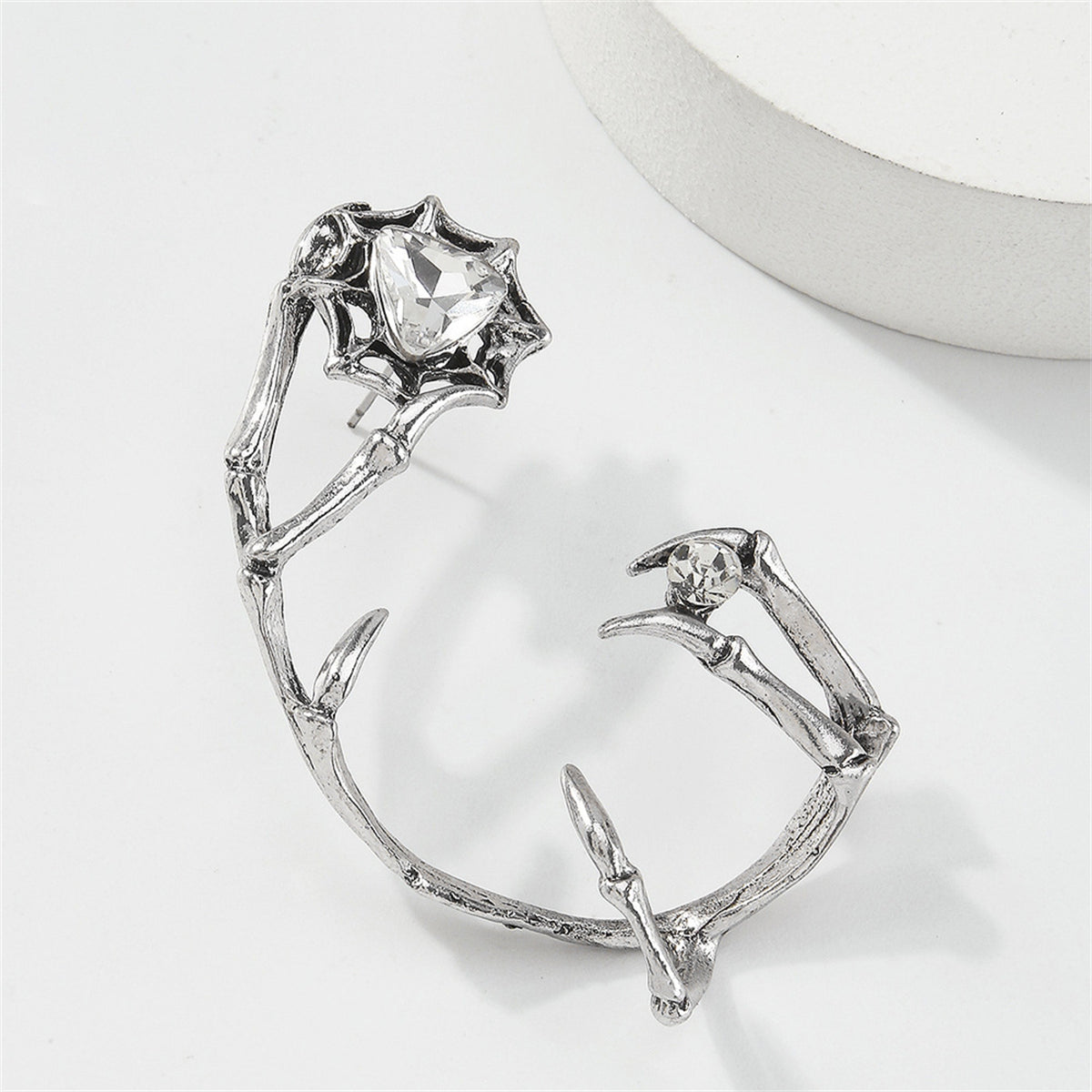 Crystal and Cubic Zirconia Silver-Plated Claw Ear Cuff, silver stud earrings for women, vintage-inspired design, styled look