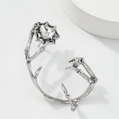 Crystal and Cubic Zirconia Silver-Plated Claw Ear Cuff, silver stud earrings for women, vintage-inspired design, styled look