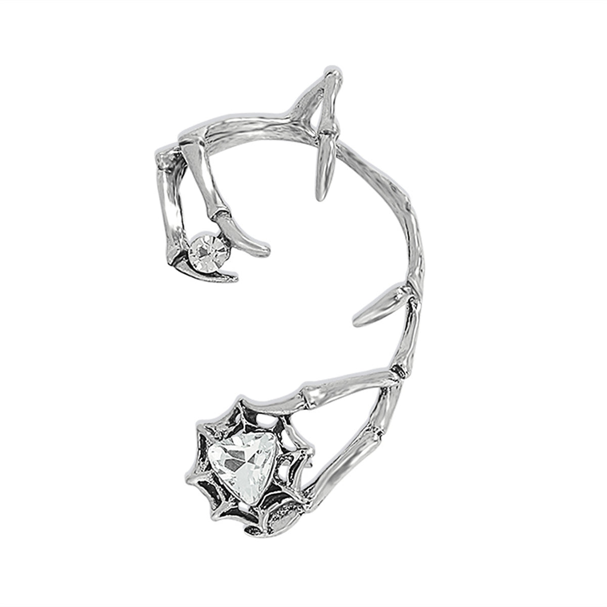 Crystal and Cubic Zirconia Silver-Plated Claw Ear Cuff, silver stud earrings for women, detail close-up