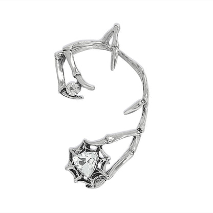 Crystal and Cubic Zirconia Silver-Plated Claw Ear Cuff, silver stud earrings for women, detail close-up