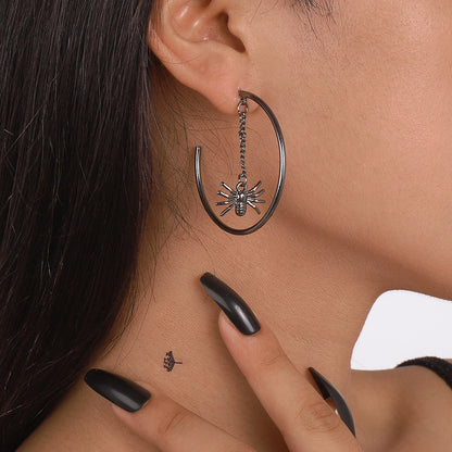 Black Cobweb and Spider Asymmetrical Huggie Earring, huggie earrings, elegant gift for her, styled look