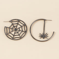 Black Cobweb & Spider Asymmetrical Huggie Earring