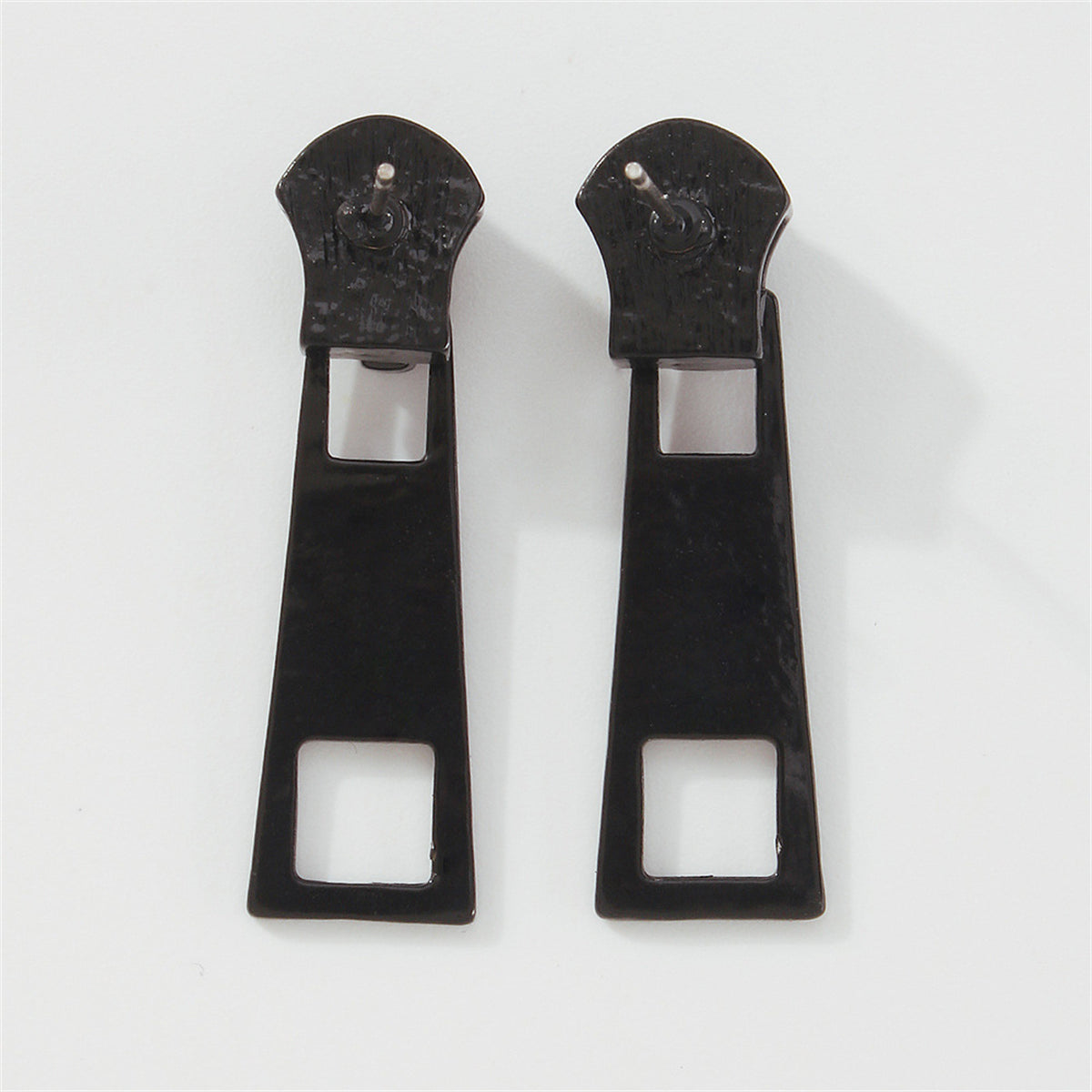 Black Enamel & Silver-Plated Zip Drop Earrings