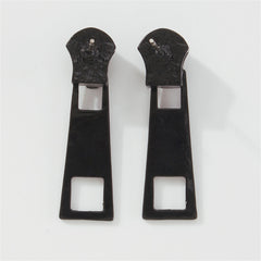 Black Enamel & Silver-Plated Zip Drop Earrings