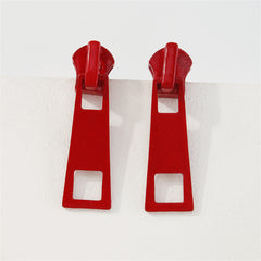 Red Enamel & Silver-Plated Zip Drop Earrings