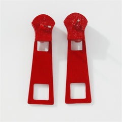 Red Enamel & Silver-Plated Zip Drop Earrings