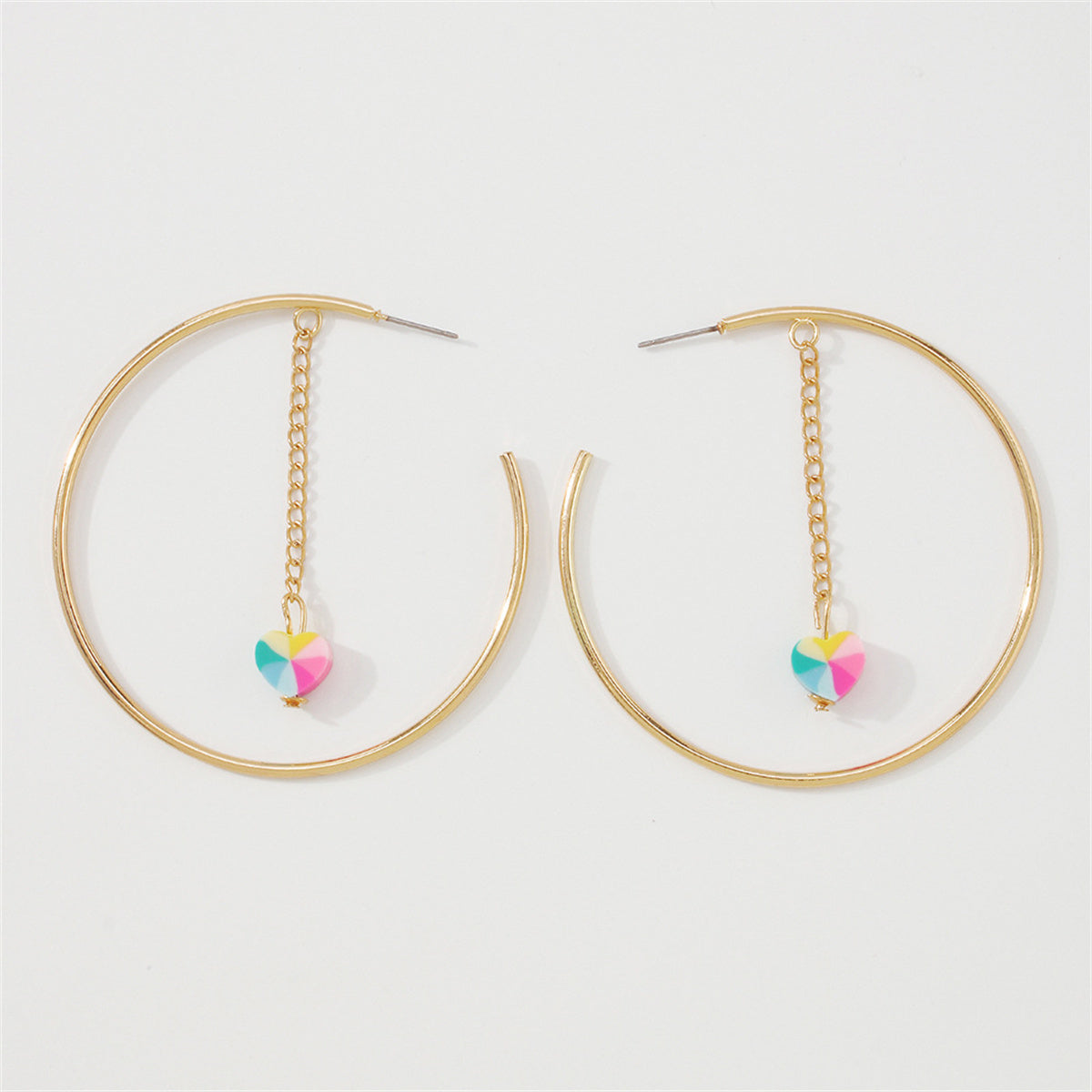 Pink Acrylic & 18K Gold-Plated Multicolor Heart Charm Hoop Earrings