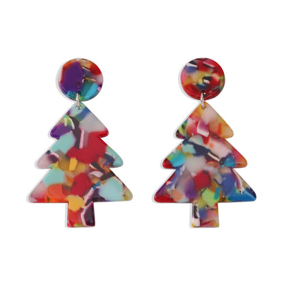 Red Multicolor Acrylic and Silver-Plated Christmas Tree Drop Earrings, silver drop earrings for women, front view