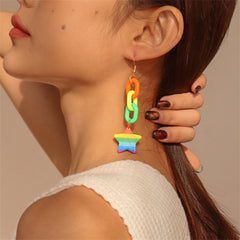 Rainbow Acrylic & 18K Gold-Plated Chain Star Drop Earrings