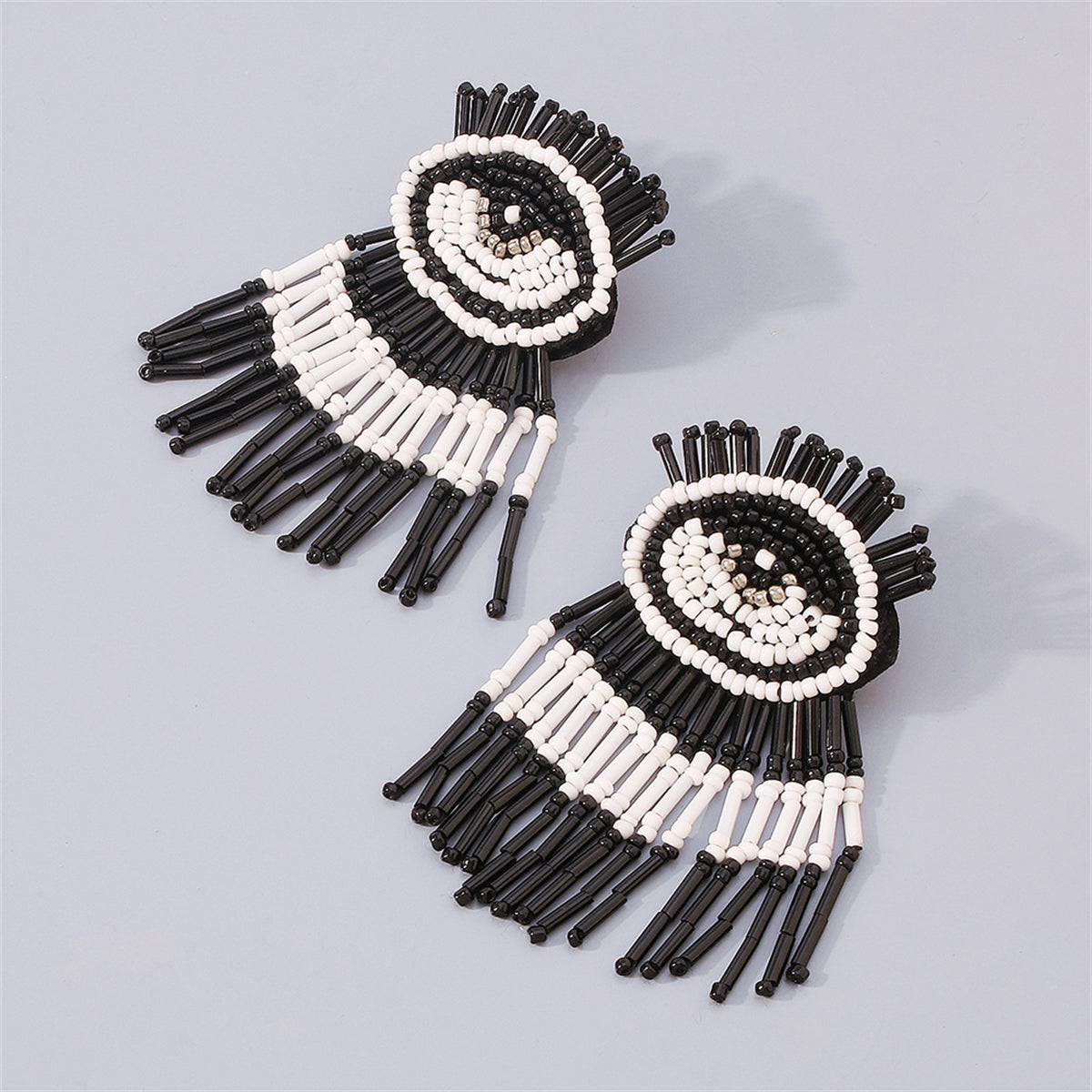 Black & White Howlite Eye Tassel Drop Earrings