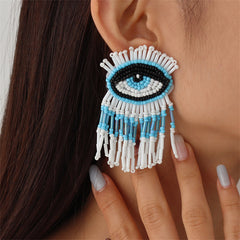 Blue & White Howlite Eye Tassel Drop Earrings