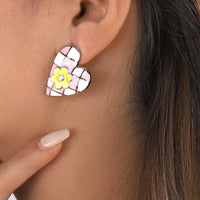 Pink & Yellow Cubic Zirconia-Accent Flower Heart Stud Earrings