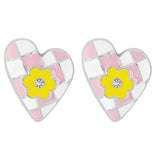 Pink & Yellow Cubic Zirconia-Accent Flower Heart Stud Earrings