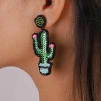 Howlite & Sequin Cactus Drop Earrings