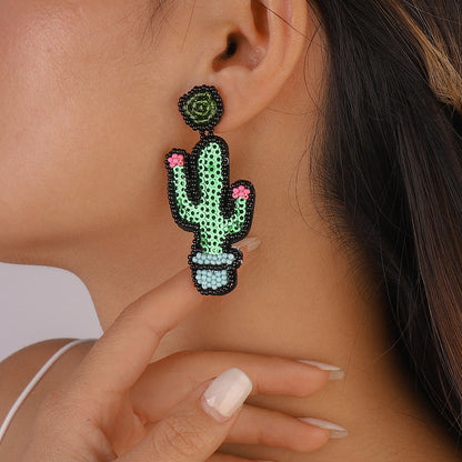 Howlite and Sequin Cactus Drop Earrings, drop earrings for women, dainty minimalist design, side view