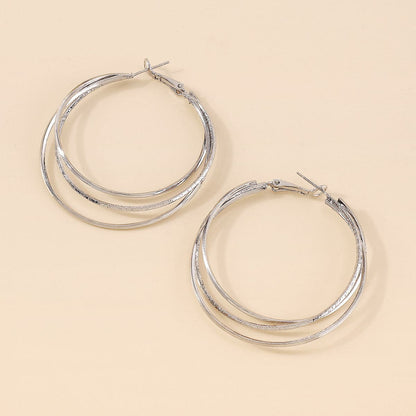Silver-Plated Layered Hoop Earrings, botanical inspired, detail close-up