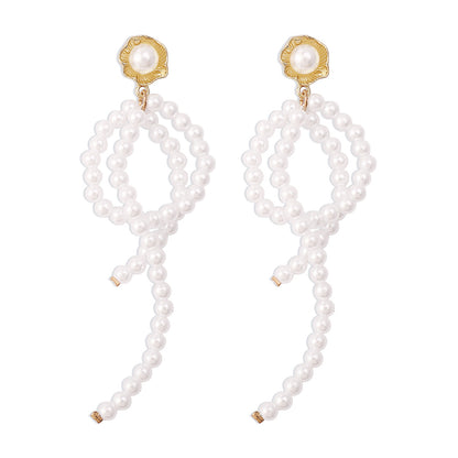 Pearl and 18K Gold-Plated Floral Loop Drop Earring, gold drop earrings for women, everyday style, detail close-up