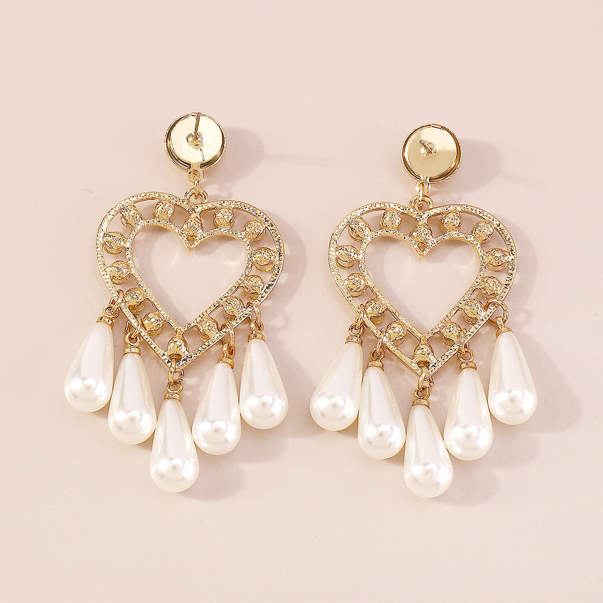 Pearl & Cubic Zirconia Heart Drop Tassel Drop Earrings