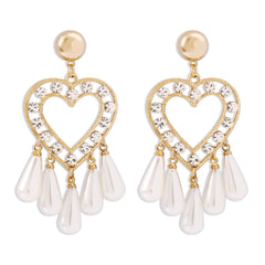 Pearl & Cubic Zirconia Heart Drop Tassel Drop Earrings