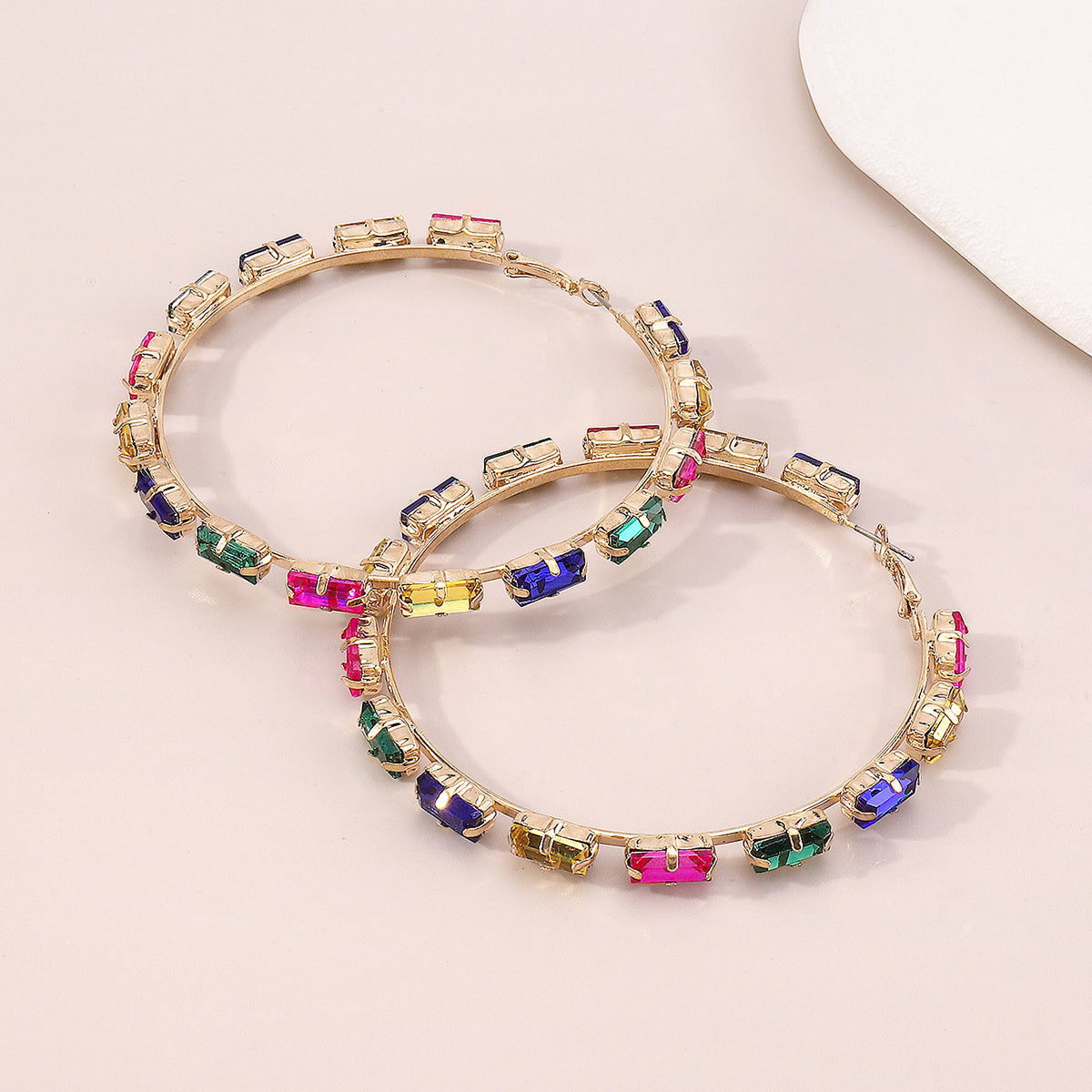 Colored Crystal & 18K Gold-Plated Baguette-Cut Hoop Earrings
