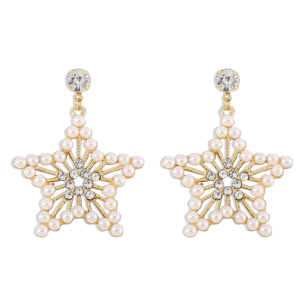 Pearl & 18K Gold-Plated Cubic Zirconia-Accent Star Drop Earrings