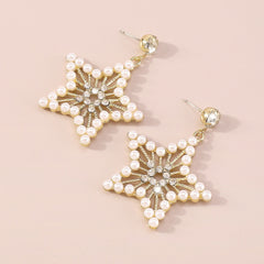 Pearl & 18K Gold-Plated Cubic Zirconia-Accent Star Drop Earrings