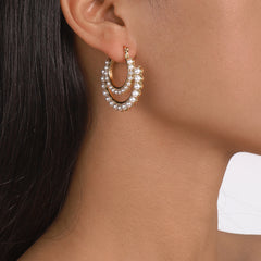 Pearl & 18K Gold-Plated Layered Hoop Huggie Earrings