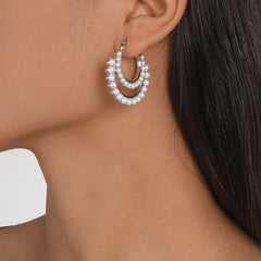 Pearl & Silver-Plated Layered Huggie Earrings