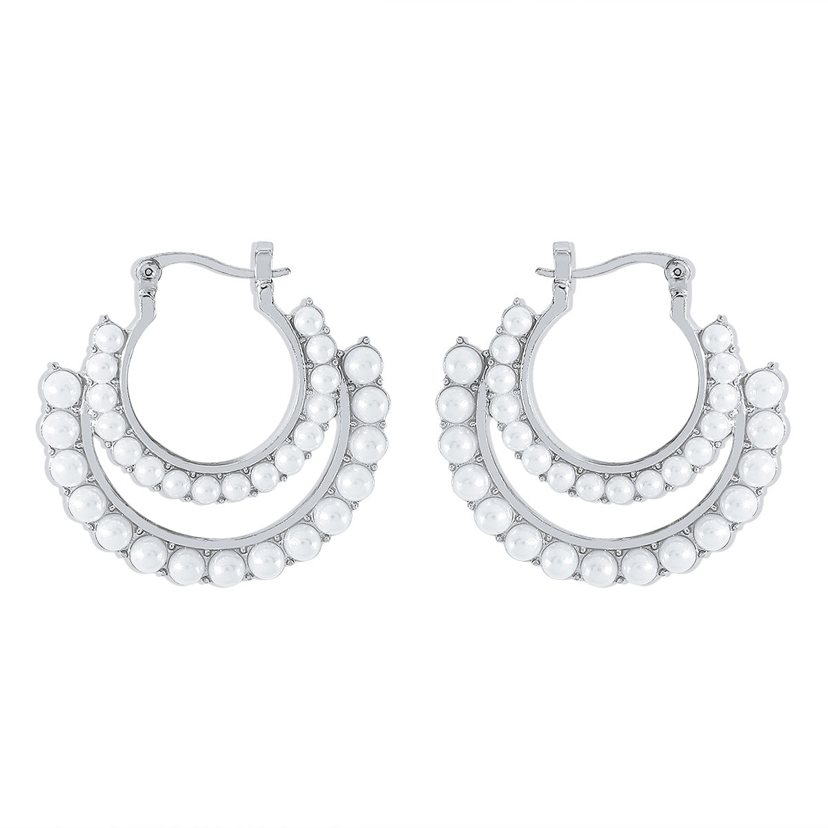 Pearl & Silver-Plated Layered Huggie Earrings