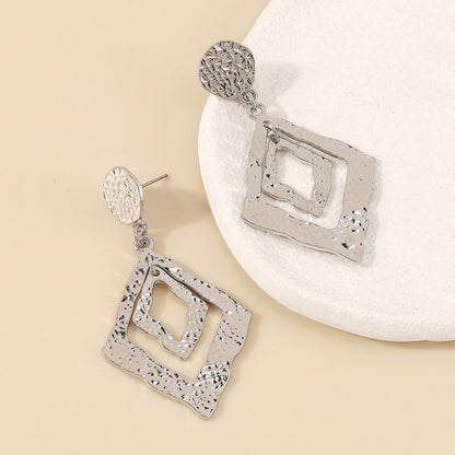 Silver-Plated Textured Dual Rhombus Drop Earrings, silver drop earrings for women, everyday style, lifestyle look