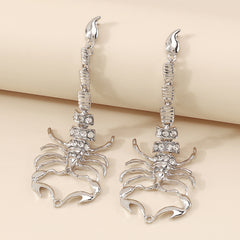 Cubic Zirconia & Silver-Plated 3.9'' Scorpion Post Drop Earrings