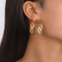 18K Gold-Plated Leaves Hoop Earrings
