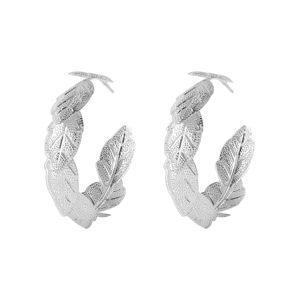 Silver-Plated Leaves Hoop Earrings