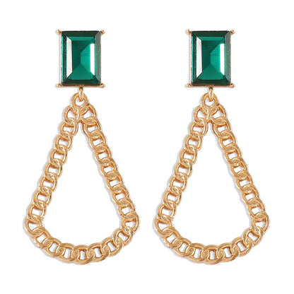 Green Crystal and 18K Gold-Plated Curb Chain Drop Earrings, gold drop earrings for women, styled look