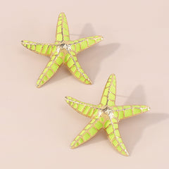 Green Enamel & 18K Gold-Plated Starfish Stud Earrings