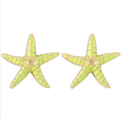 Green Enamel & 18K Gold-Plated Starfish Stud Earrings