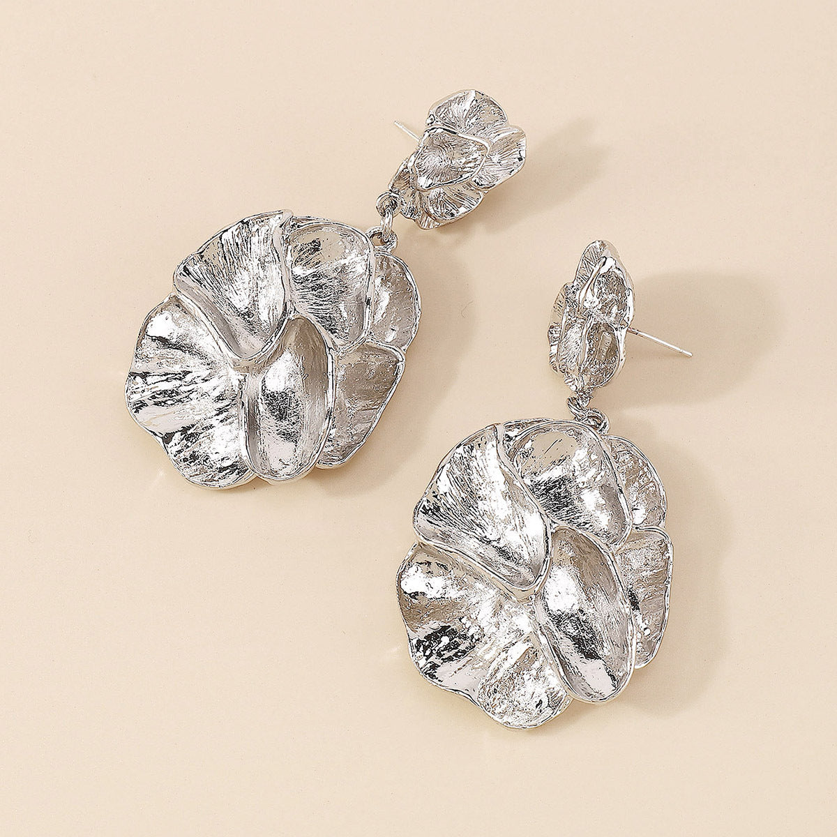 Silver-Plated Flower Blossom Drop Earrings, silver drop earrings for women, everyday style, styled look