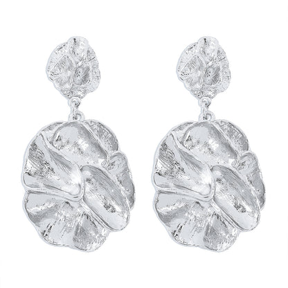 Silver-Plated Flower Blossom Drop Earrings, silver drop earrings for women, everyday style, detail close-up